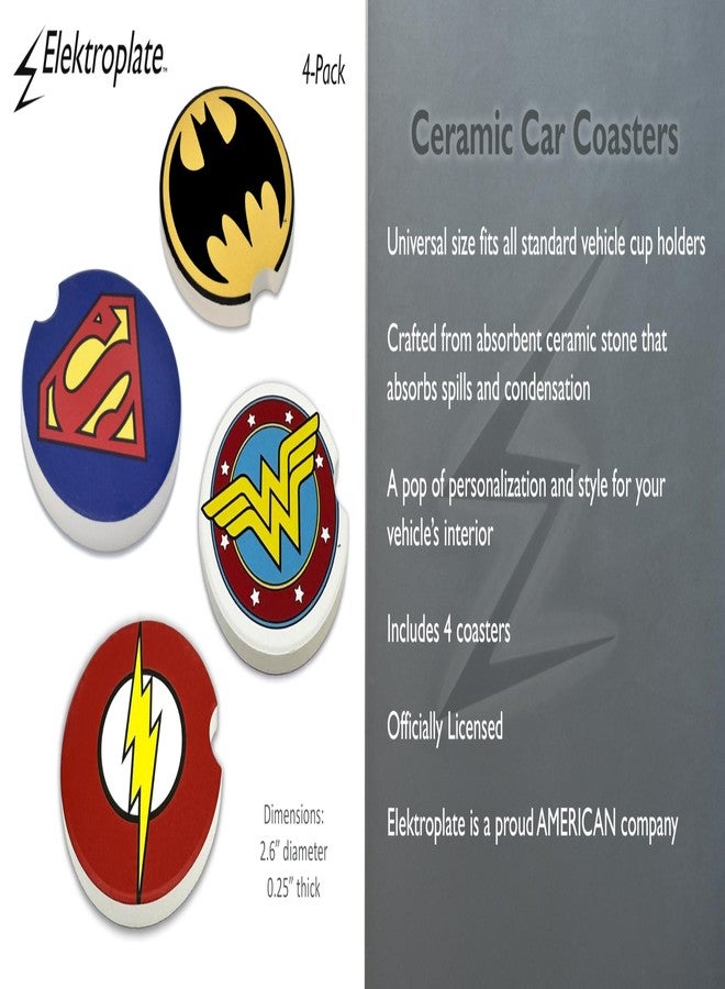 Elektroplate Officially Licensed DC Comics Justice League Symbols Automotive Ceramic Coasters (2.6" Diameter) | Universal Fit for Cars, Trucks, SUVs & More | Absorbent Non-Slip Durable | Set of 4 - Image 3